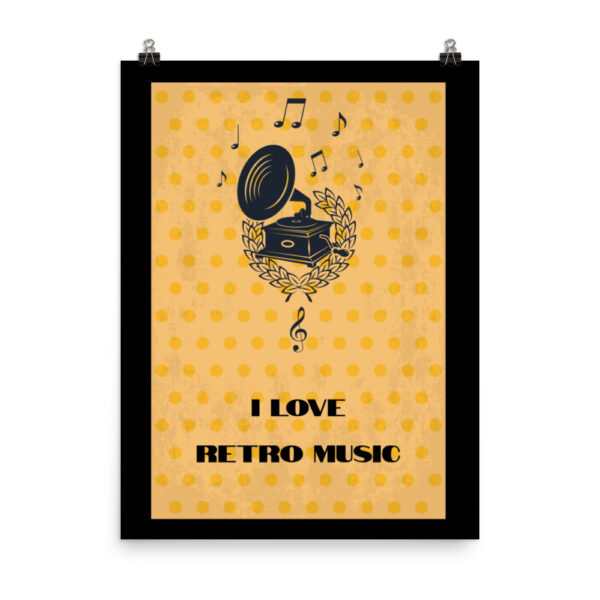 Retro Poster "I love Retro Music" mit Plattenspieler und Musiknoten