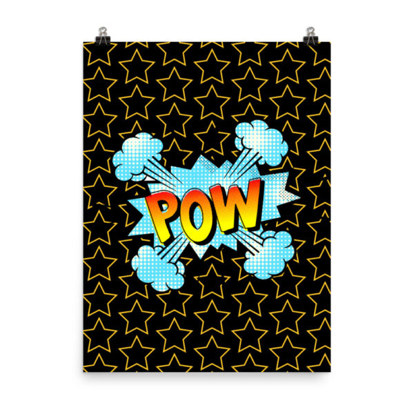 Poster Wand "Pow" mit buntem Comic-Design und Sternenmuster