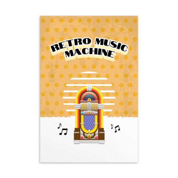 Retro Postkarten "Retro Music Machine" mit Jukebox-Motiv auf gelbem Hintergrund